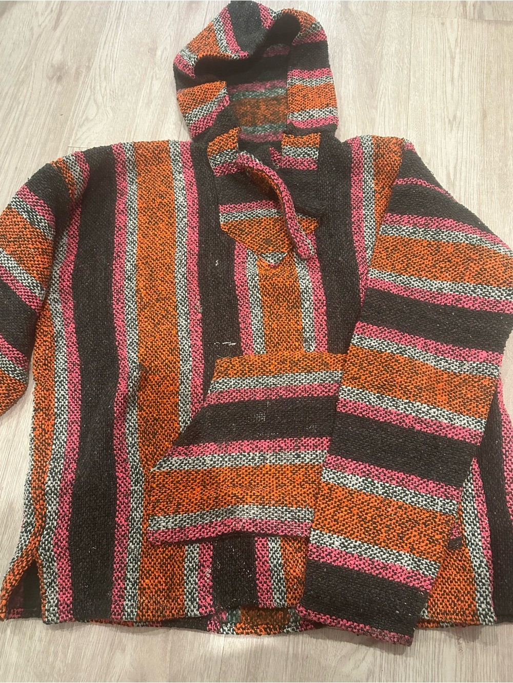 Striped Hooded Baja Jacket in Black, Orange & Pink